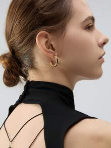 Same Day Dispatch Fashionable 18k Stainless Steel Hollow C-Shaped Hoop Earrings Suitable For Women's Daily Wear" Exclusive Limited Stock Winter Gifts - Gold - View 1