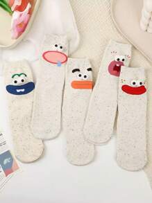 1 Pair/5 Pairs Women Funny Cute Polka Dot Eye-Shape Pattern Interesting Mid-Calf Socks, Suitable For Daily Wear