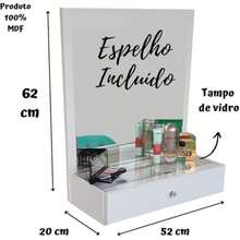 Penteadeira 100% MDF Suspensa Sophia com Gaveta e Tampo de Vidro - Branco - Visão 4