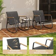 3 Piece Rocking Bistro Set, Textilene Fabric Patio Furniture Set, Front Porch Rocker Chairs With Coffee Table For Lawn, Garden, Balcony, Poolside - Black - View 6