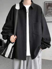 Men Plus Size Shackets - สีดำ - ดู 3