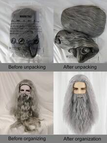Tóc giả màu xám Funky cho nam có ria mép, Bộ tóc giả và râu cosplay dài, Tóc giả dài màu xám cho trang phục phù thủy, Tóc giả râu dài cho người tiền sử, Tóc giả xoăn dài màu xám có râu cho trang phục Chúa Jesus tổng hợp, Tóc giả cosplay nam cho tiệc cosplay Halloween - Xám - Xem 6