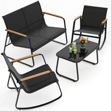 4-Piece Outdoor Patio Furniture Set, All Weather-Resistant Textile Fabric Outdoor Conversation Set With Coffee Table, Patio Rocking Chairs For Lawn, Balcony, Poolside,Outdoor Furniture - Black - View 2
