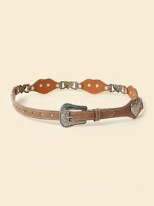 1 pieza Cinturón de mujer con hebilla decorativa con diseño de corazón tallado, estilo vintage bohemio y punk, para moda de cintura, verano, escuela, otoño, Halloween - Empalme - Ver 7