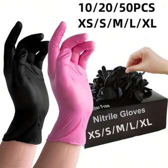 10/20/50 piezas Guantes desechables de nitrilo de color rosa oscuro y negro, talla S/M/L, sin látex, hipoalergénicos, aptos para cocina, baño, uso doméstico
