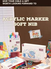 White Barrel Fresh Material Mobee Acrylic Marker 12/24/36/48 Painting Marker Pen Soft Nib Brand With European Standard Just For Kid's Gift Back School Markers