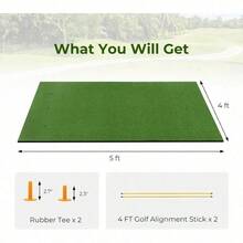 Golf Mat, Artificial Turf Golf Hitting Mat W/ 2 Alignment Sticks & 2 Rubber Tees, Thick Golf Practice Mat Training Aid For Backyard, Golf Chipping Swing Mat For Indoor/Outdoor - 5 x 4 ft  27 mm - View 4
