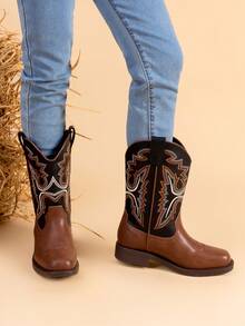 Boys Girls Cowboy Boots – Square Toe Western Riding Boots For Kids - 鏽棕色 - 查看 2