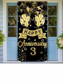 1pc Customizable Anniversary Number Anniversary Happy Photography Background Cloth, Wedding Anniversary Party Decor, Black & Gold Background