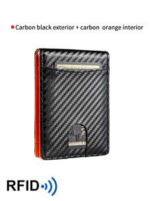 Ultra-Thin Wallet For Men, Premium RFID Blocking Bifold Leather Wallet, Stainless Steel Money Clip, Gift For Men, Solid Color Anti-Theft Synthetic Leather