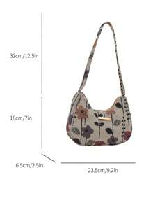 Fashionable Versatile Solid Color New Floral Print Shoulder Bag, Casual Minimalist Baguette Small Square Bag For Women - White - View 6
