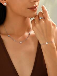 5 件套奢华钛钢罗马数字水钻手链、项链、戒指、耳环首饰套装，独特设计，适合女士 - 金色 - 查看 3