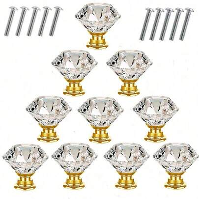 10/5/1pc Drawer Knobs With Screws Diamond Shaped Acrylic 30mm Cabinet Knobs Pull Handles