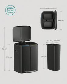 Mülleimer Küche, 2 x 20 L, Mülltrennsystem 2 Fächer, Abfalleimer Metall, Treteimer, Inneneimer aus Kunststoff, Softclose-Deckel, mit Griffen, geruchsdicht - Schwarz - Übersicht 7