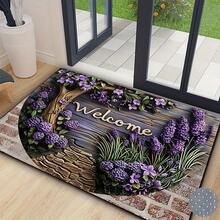 1PC Lavender Welcome Logo Outdoor Entry Mat - Durable Non Slip Entrance Carpet, Crystal Velvet Suitable For Courtyard, Balcony, Living Room, Bathroom - Elegant Home Decor In Multiple Sizes - Multicolor - View 2