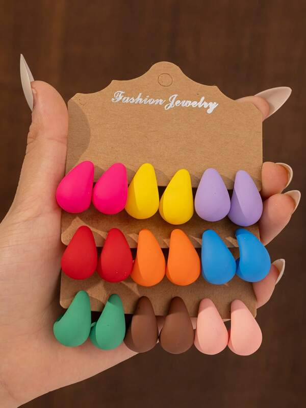 Set di 6-18 orecchini a goccia in stile Ins, colorati come caramelle, con finitura in gomma liscia, adatti all'uso quotidiano