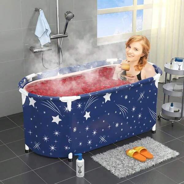 1pc Portable Modern Folding Bathtub - Rectangular, Highly Insulated, Suitable For Cold & Hot Hydrotherapy, Sauna And Ice Bath, Full Body Immersion Bathtub, Durable Folding Spa Tub, Thick Design, Space Saving, Easy Storage, Ideal For Home Spa And Luxury Bathroom Back To School