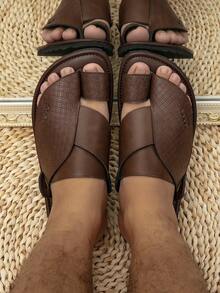 Spring To Summer Comfortable Flat Sandals, Men Arabic Slippers, Middle Eastern Style Men Slide Sandals - Coffee Brown - View 4