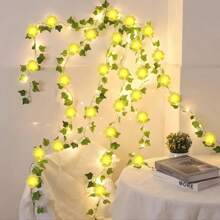 1 Peça Luz de Fada de Lírio do Vale LED, com Guirlanda de Folhas de Hera Verde, Decoração de Flor Artificial Romântica, Adequada para Uso Interno, Pendurar, Sala, Casa, Cozinha, Jardim, Parede, Varanda, Casamento, Festa, Decoração Doméstica Sazonal