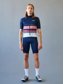 PNS CYCLING PNS CYCLING Men's Cycling Jersey, Striped Print Contrast Color High Elasticity Breathable Quick-Dry Short Sleeve Shirt, Tight Fit Aerodynamic Competition Cycling Top, Suitable For Racing And Outdoor Cycling