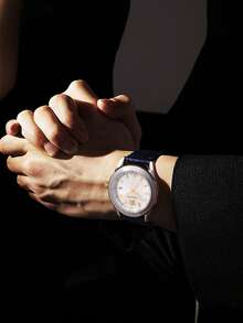 男士银色不锈钢表壳腕表，真皮表带，石英机芯，自动日期显示表盘，休闲商务礼品腕表，VE6A00123 - 藍色 - 查看 10