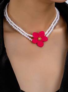 1pc Fashionable Colorful Floral Design 3D Pendant Necklace, Suitable For Elegant Women, Beach, Resort Jewelry