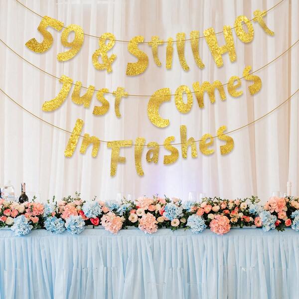 59 Still Hot Just Comes In Flashes 60th Birthday Gold Glitter Banner Gold Glitter Paper Garlands For 60th Birthday Party Decoratiopns Supplies