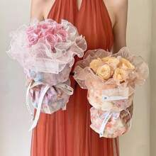 1roll/2yards 4.33inch Dense Pleated Beaded Tulle Lace Ribbon, Floral Bouquet Ribbon, Shiny Pearl Wave Ribbon
