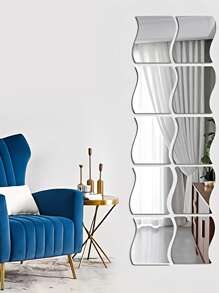 6 Simple Wave Acrylic Mirror Stickers, Size 4.72 Inches * 3.54 Inches For Wall Decoration They Are Self-Adhesive Mirror Stickers, Combined DIY Mirror Wall Stickers 3D Three-Dimensional Home Decoration Creative Self-Adhesive Trays, Suitable For Decorating The Center Of The Table Or Weddings Room Decor
