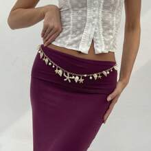 1pc Bohemian Beach Shell Waist Chain, Elegant Sexy Metal Waist Chain - Fashionable Body Jewelry, Fits Dresses & Pants, Perfect For Casual Wear, Metal Circular Ring Waist Chain, Simple And Fashionable Body Chain