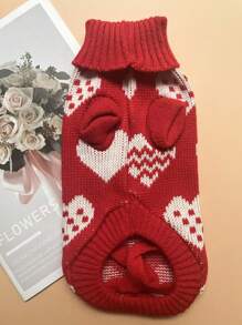 1pc Polka Dot & Heart Pattern High Collar Pet Sweater