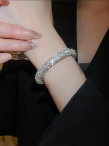 1pc Rhinestone Activated Bracelet, Luxury Sparkling Zirconia Wedding Bridal Bangle For Women