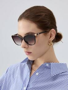 1个塑料猫眼框装饰时尚眼镜時尚眼鏡沙滩配饰女士眼镜時尚眼鏡基础款秋冬女装商务休闲礼物冬季礼物 - 棕色 - 查看 1