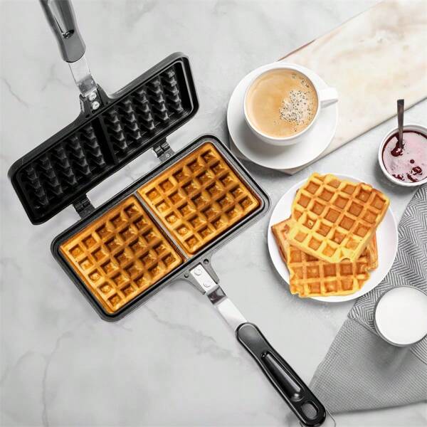 Non-Stick Waffle Maker 8 Inch Camping Stove Top Waffle Maker With Long Handle Portable Aluminum Waffle Maker For Waffle Sandwich Toaster Breakfast Sandwich Baking