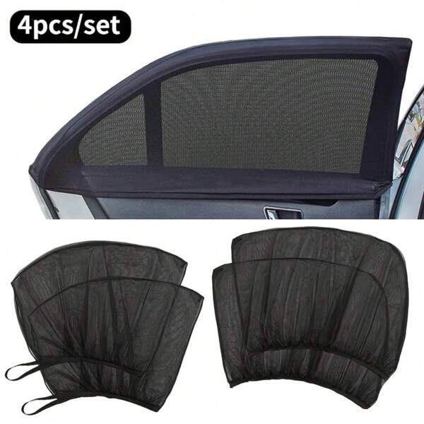 2/4 Stück Auto Rückenlehnen Anti-Mücken Sonnenschutz Mesh Vorhang, Schwarze Mesh Seitenfenster Sonnenblende, blockiert die Sicht nicht, atmungsaktiv ohne das Fensterrolling zu beeinflussen