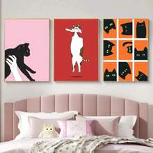 1pc Funny Black Cat Poster Print Canvas Painting Minimalist Nordic Animal Wall Art Picture For Living Room Home Decoration Optional Frame