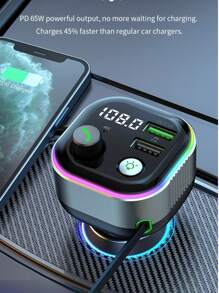 Svintora Auto Bluetooth 5.4 Adapter mit 65W PD3.0 Schnelllade, FM-Sender, automatische Wiederverbindung, Doppel-C- und USB-Anschlüsse, intelligenter Schutz, 7-farbige LEDs für Autos / Lkw / Autos (Upgrade 2025)