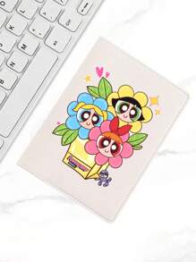 THE POWERPUFF GIRLS Cartoon Flying Female Police Passport Holder, Large Capacity PU Leather Passport Cover, Multi-Function Multi-Card Passport WalletFor Travel For Flight For Back To School Lightweight