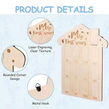 Wooden Baby's 1st Year Milestone Photo Board, Romantic Artificial Wood Memory Photo Frame - 12 Month Display Rack - No Electricity Required - Ideal As Baby's 1st Birthday Gift