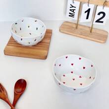 1pc Ins Style Hand-Painted Mini Heart Shaped Ceramic Bowl, Retro Ditsy Floral Pattern 5 Inch Dessert/Snack/Cereal Bowl, Elegant 370ml/12.5oz,School Supplies