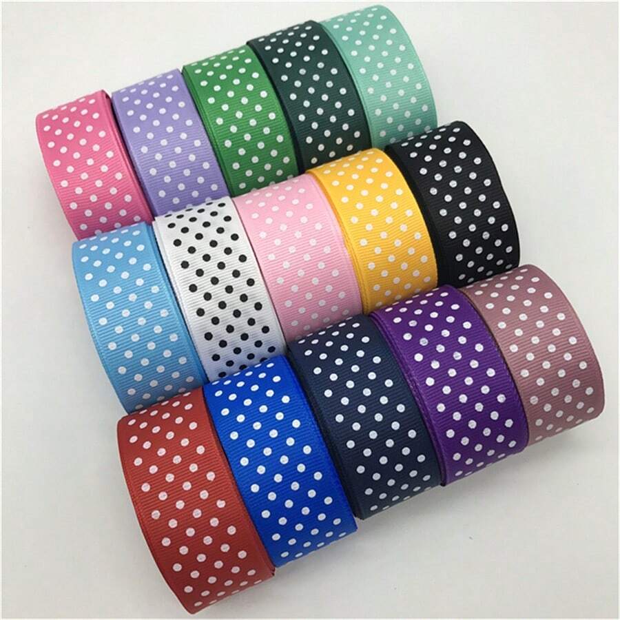1 buah Pita Grosgrain 25mm sepanjang 5 yard Motif Polkadot untuk Hiasan Rambut Pesta Natal Pernikahan Dekorasi DIY Pembungkus Kado - Pilih warna - View 1