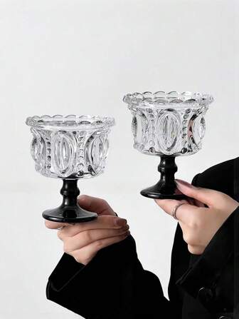 1 件复古优雅高玻璃高脚杯，玻璃杯用于盛放冰淇淋、甜点、饮料，适合客厅、咖啡厅、聚会、下午茶