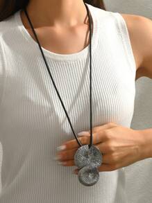 1 pieza Collar largo de mujer minimalista vintage con textura metálica, cadena de suéter con estilo, regalo para madre, profesora, uso diario