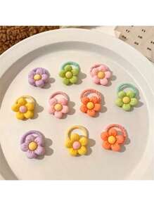 10pcs Floral Hair Accessories, Cute Hair Ties, Summer Hair Scrunchies, Safe For Hair - Colorful 8-Petal Flowers, 10 Sets; Large Bow Design, 10 Sets Ponytail Holder Hair Elastic Hair Rope