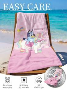 Bluey 1pc Bluey Beach Towel, Unicorn And Bluey Pattern Swim Towel, Bath Towel, Fashion Style Beach Towel, Super Absorbent Bath Towel For Bathroom, Swimming, Fitness, Yoga, Soft And Comfortable Microfiber Towel, Lightweight And Portable, Wind And Sun Protection, Sandproof For Summer Travel, Vacation Holiday Bathroom Decor,Recommend Regular Sizes And Larger Sizes, (35*75cm Small Size Towel,150cm Or Above Recommended)