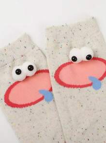 1 Pair/5 Pairs Women Funny Cute Polka Dot Eye-Shape Pattern Interesting Mid-Calf Socks, Suitable For Daily Wear