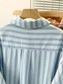 YUXIN Camisa holgada a rayas vintage, blusa de chaqueta de manga larga con cuello para mujer, cómoda de llevar para múltiples ocasiones, ideal para primavera y otoño