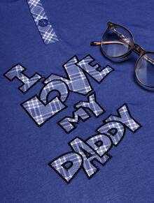 Pijamas Algodón  2piezas Casual Hombre 'I Love Papa ' Camisa Manga pantalon Larga Cómoda Ligera Fresca - azul real - Ver 4