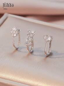 Hihho 3 piezas/set Cuff de nariz con diseño de diamante de imitación cobre popular perforación Joya de cuerpo regalo para mujeres & Hombres