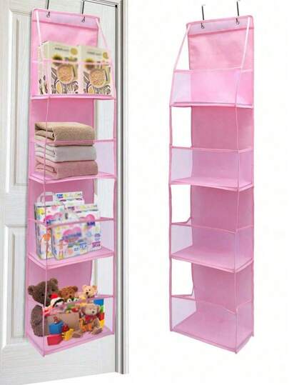 1pc 4/6 Compartment Foldable Hanging Storage Bag, Suitable For Storing Clothes, Snacks, Toys, Etc. It Has 2 Hooks For Hanging On Kitchen/Bathroom Walls, Cabinets Or Doors. As A Wall-Mounted Organizer, It Is A Must-Have For College Dorms, Decorative And Space-Saving.